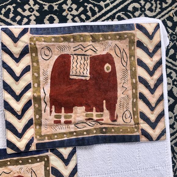 Vintage Hand-painted Elephant Placemats Set of 4 16x12 Bohemian Boho Home Decor - Picture 5 of 8